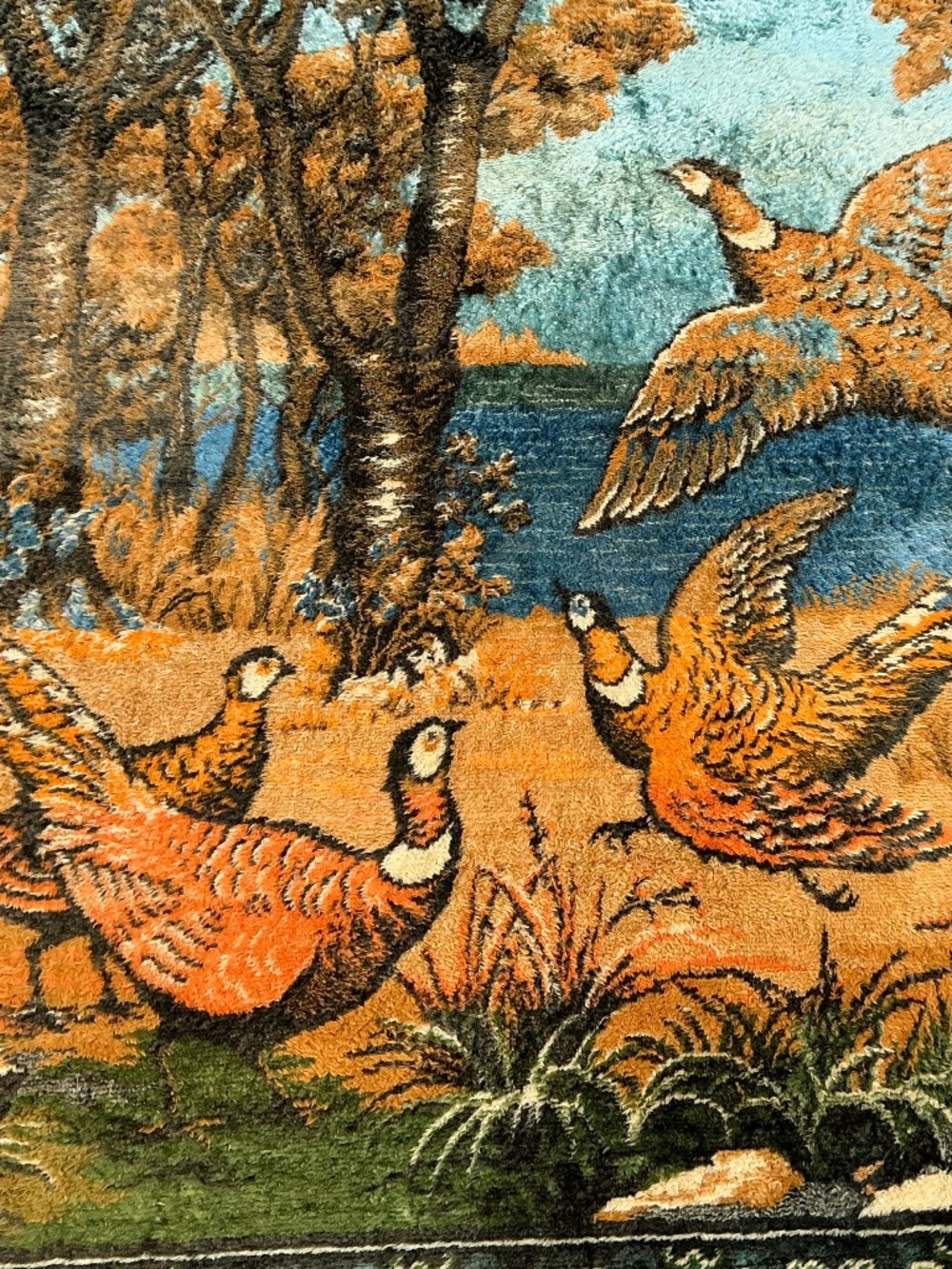 Oversized VTG 1960s Italian Wall Tapestry Pheasant Fox Woodland Rug 47”x70” - Picture 8 of 16